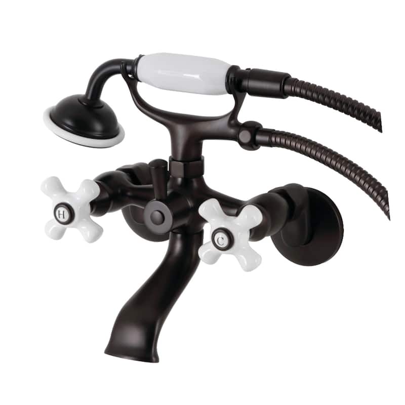 Kingston Brass Tub Wall Mount Clawfoot Tub Faucet with Hand Shower in Polished Chrome