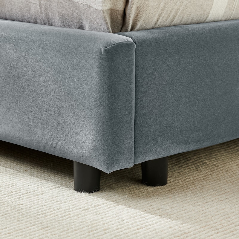 Full Size Velvet Upholstered Daybed with Tufted Backrest and Armrest, Mid-Century Sofa Bed Frame for Bedroom or Living Room