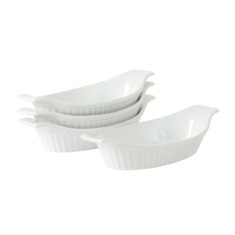 Gibson Home Gracious Dining Oval Au Gratin Baking Dishes, 4-Piece Set - 9oz or 15oz Oven Safe Ceramic with Handles - white