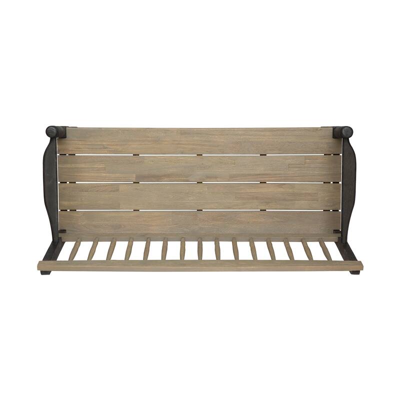 Roomfitters Imperial Farmhouse Bench with Storage Shelf, Acacia Wood and Black Frame