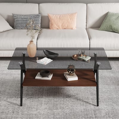 Rectangle Coffee Table with Gray Tempered Glass top