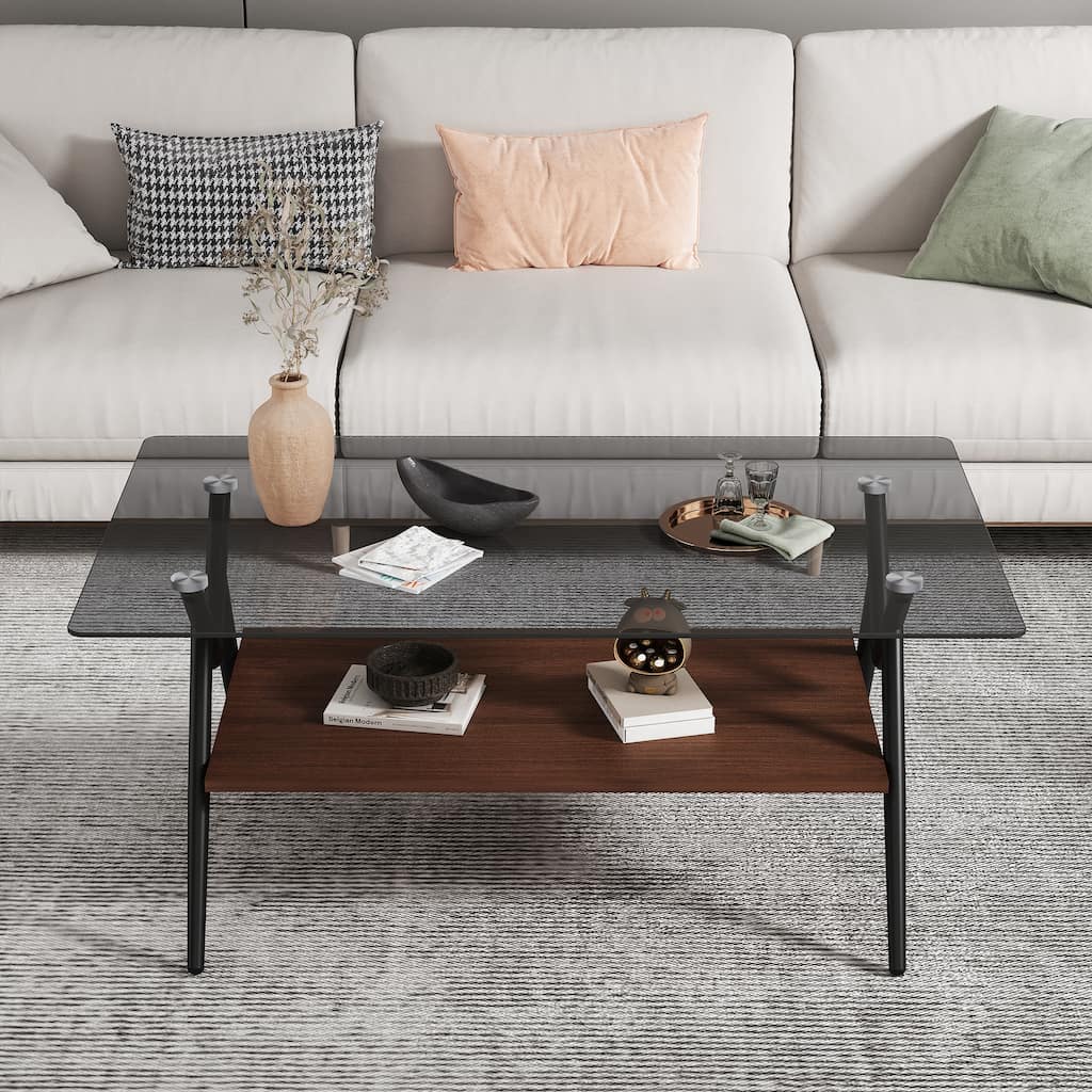 Rectangle Coffee Table with Gray Tempered Glass top
