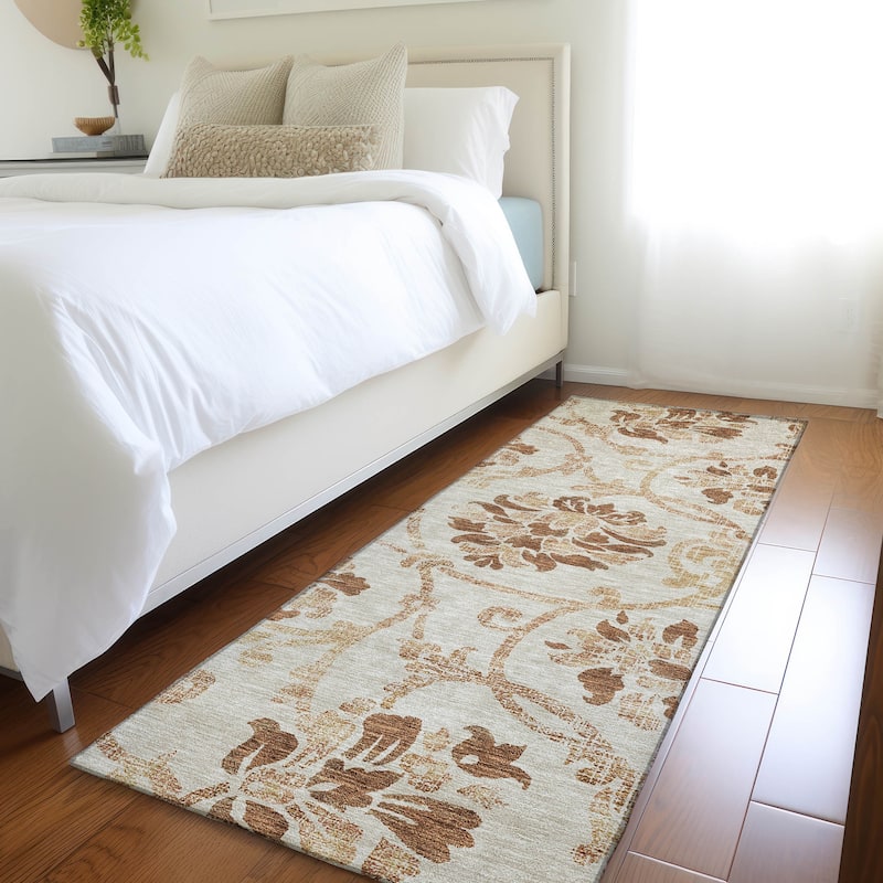 Machine Washable Indoor/ Outdoor Chantille Scroll Floral Rug