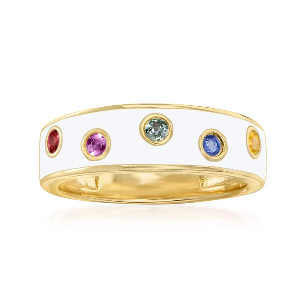 18K Yellow Gold Over Sterling Silver Multi Sapphire Engagement Ring