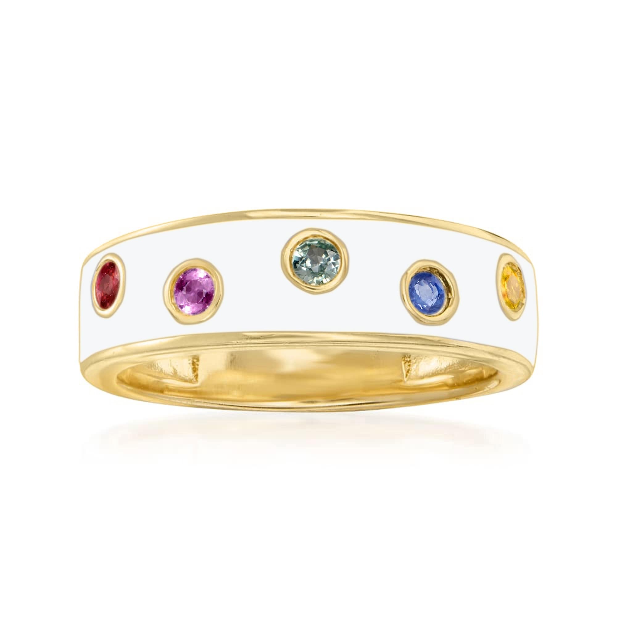Pinctore 18K Yellow Gold Over Sterling Silver Multi Sapphire Engagement Ring