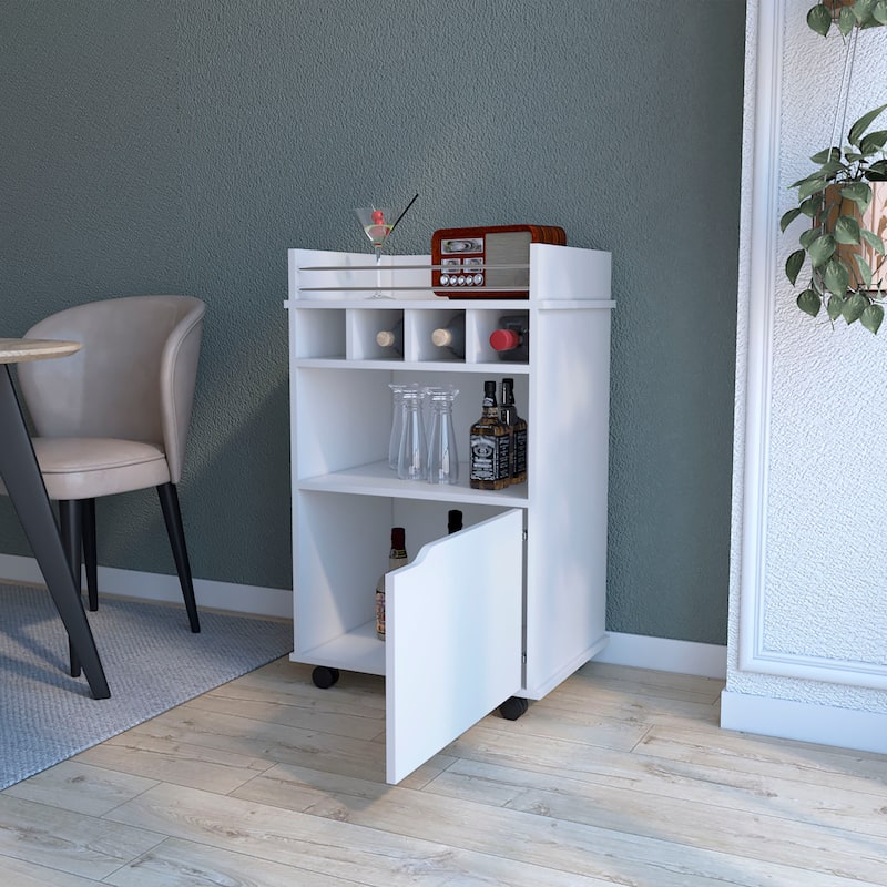 Hannah White 1-Door Bar Cart - White