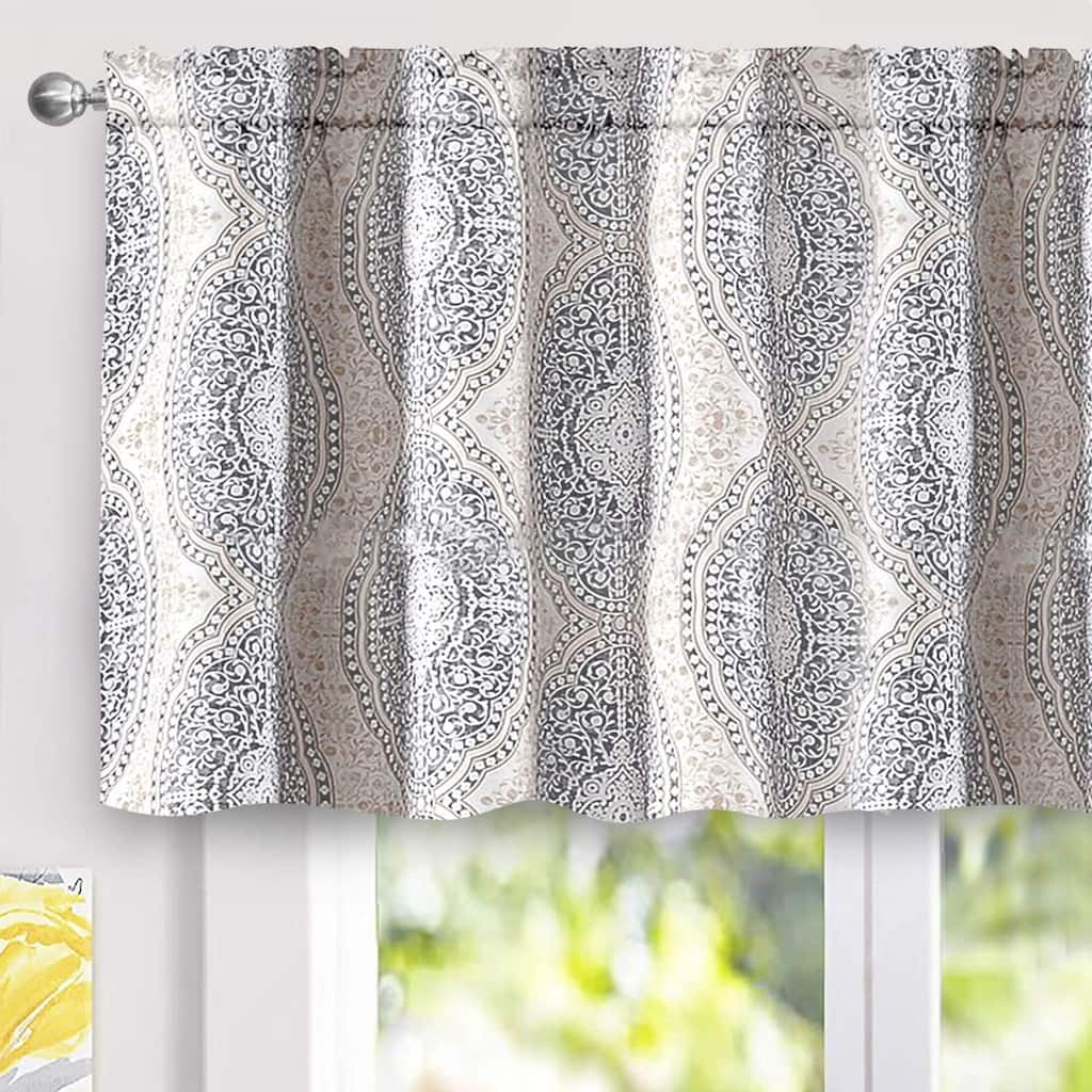 DriftAway Adrianne Damask and Floral Pattern Window Curtain Valance - 52'' width x 24'' length - 52" width x 24 " length