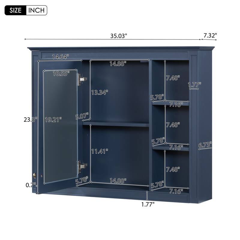 GDFStudio - Riggs Modern Wall-Mounted Bathroom Storage Cabinet with Mirror and Open Shelves (Not Include Bathroom Vanity)