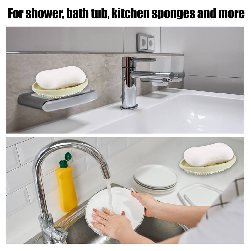 Soap Dish Soap Cleaning Storage for Bathroom Kitchen Silicone 11.5x7cm - Beige