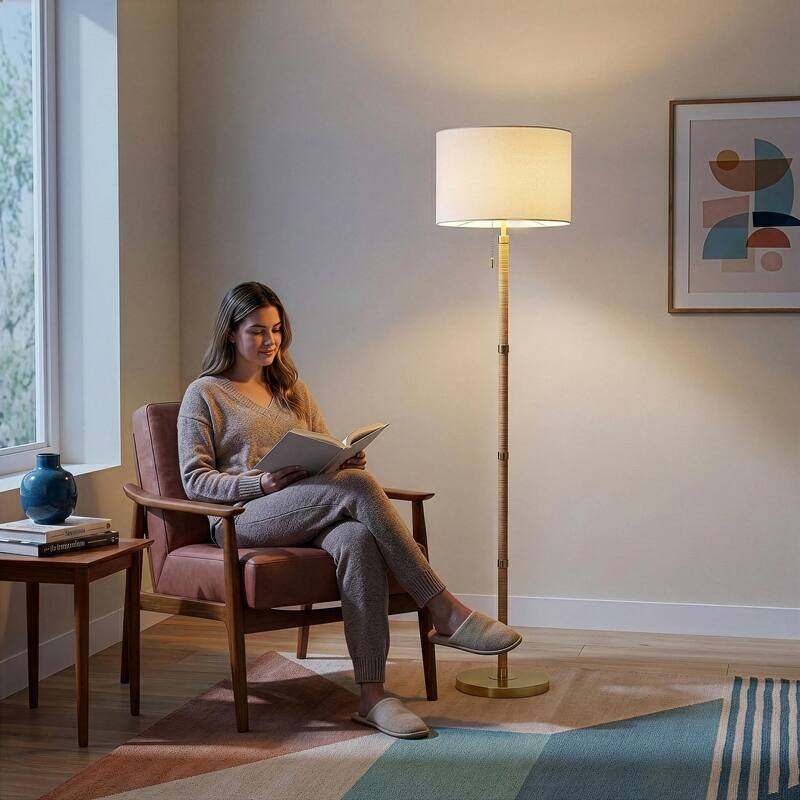 Natural Radiance Wood and Rattan Floor Lamp