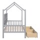preview thumbnail 28 of 30, Twin Size House Bed with 2 Drawers & Storage Shelf, Wooden Low Platform Bedframe Daybed with Roof for Kids, Teens, Girls, Boys