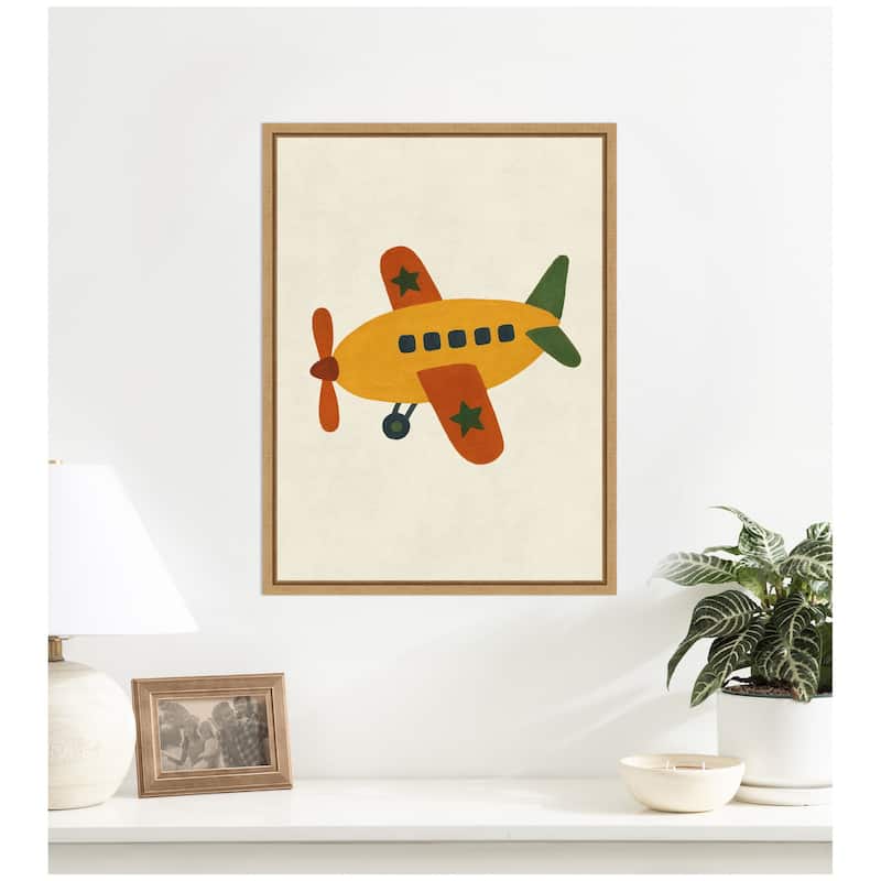 Kate and Laurel Kids Plane by Laura Moss Framed Canvas Wall Art Print