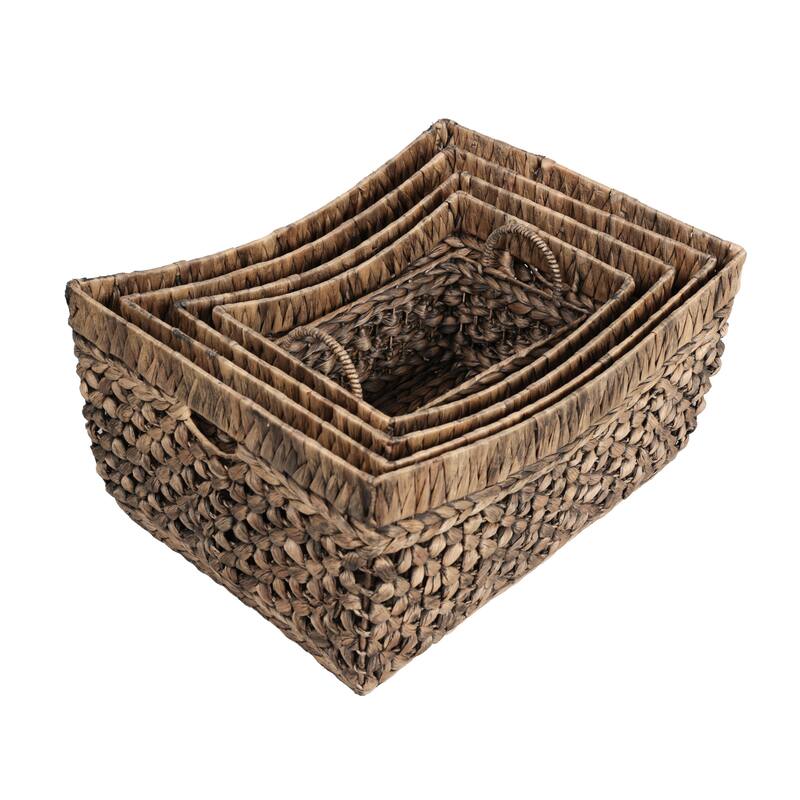 Aria Handwoven Water Hyacinth Nesting Storage Baskets with Handles (Set of 5)
