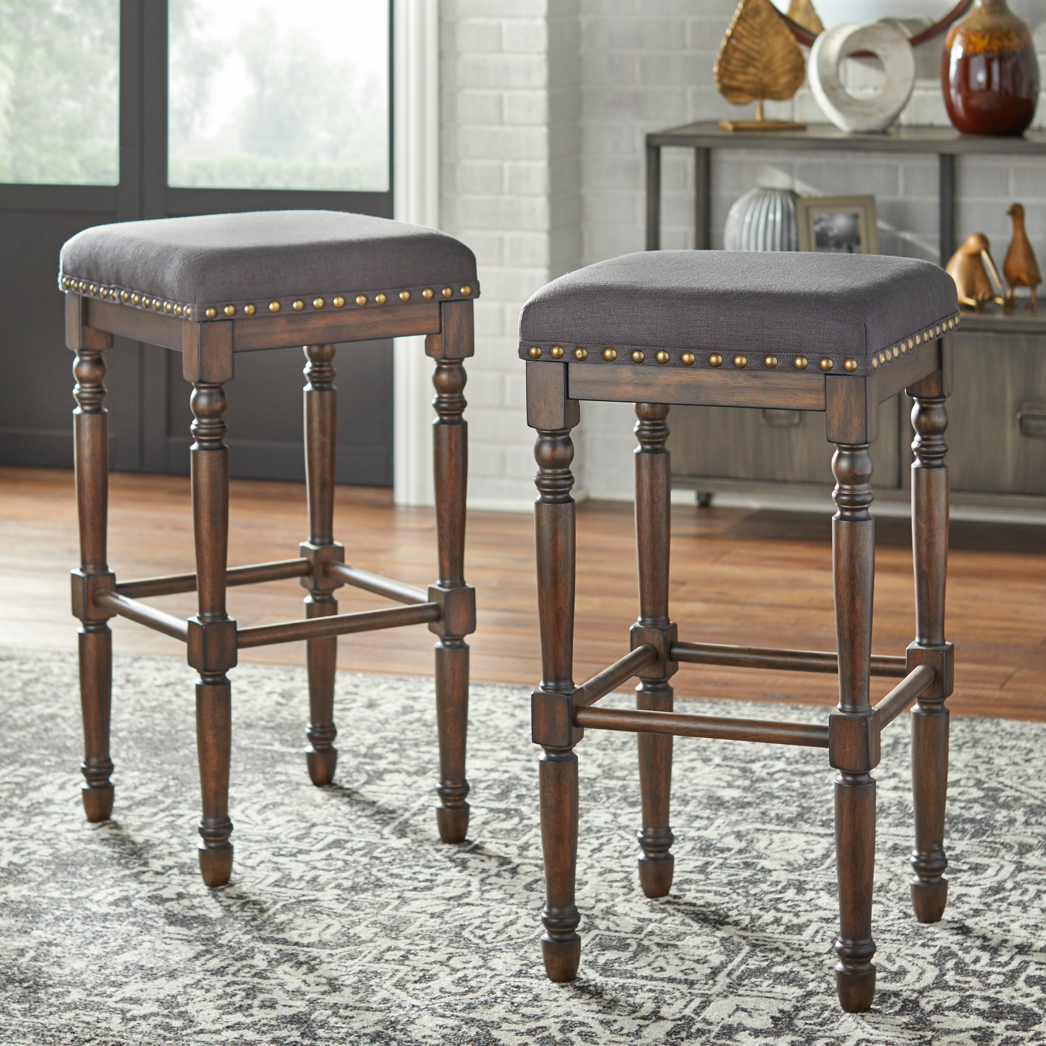 Lifestorey Grafton Turned Leg 30-inch Bar Stool (Set of 2)