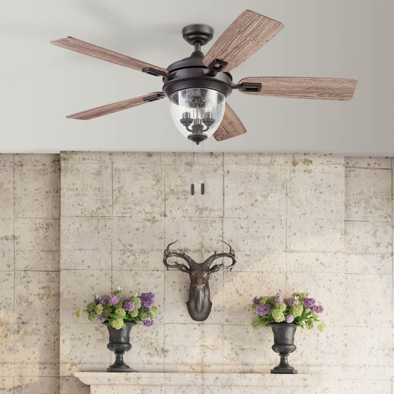 52" Honeywell Glencrest Espresso Indoor/Outdoor LED Ceiling Fan with Light, Pull Chain, ETL Damp Rated - Bronze - Hardwired