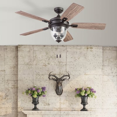 52" Honeywell Glencrest Espresso Indoor/Outdoor LED Ceiling Fan with Light, Pull Chain, ETL Damp Rated
