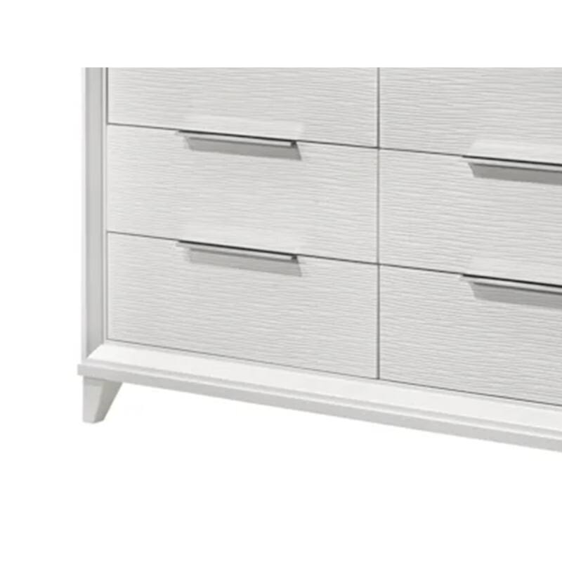 Ressy Wide Dresser and LED Mirror with 6 Drawers, White Wood