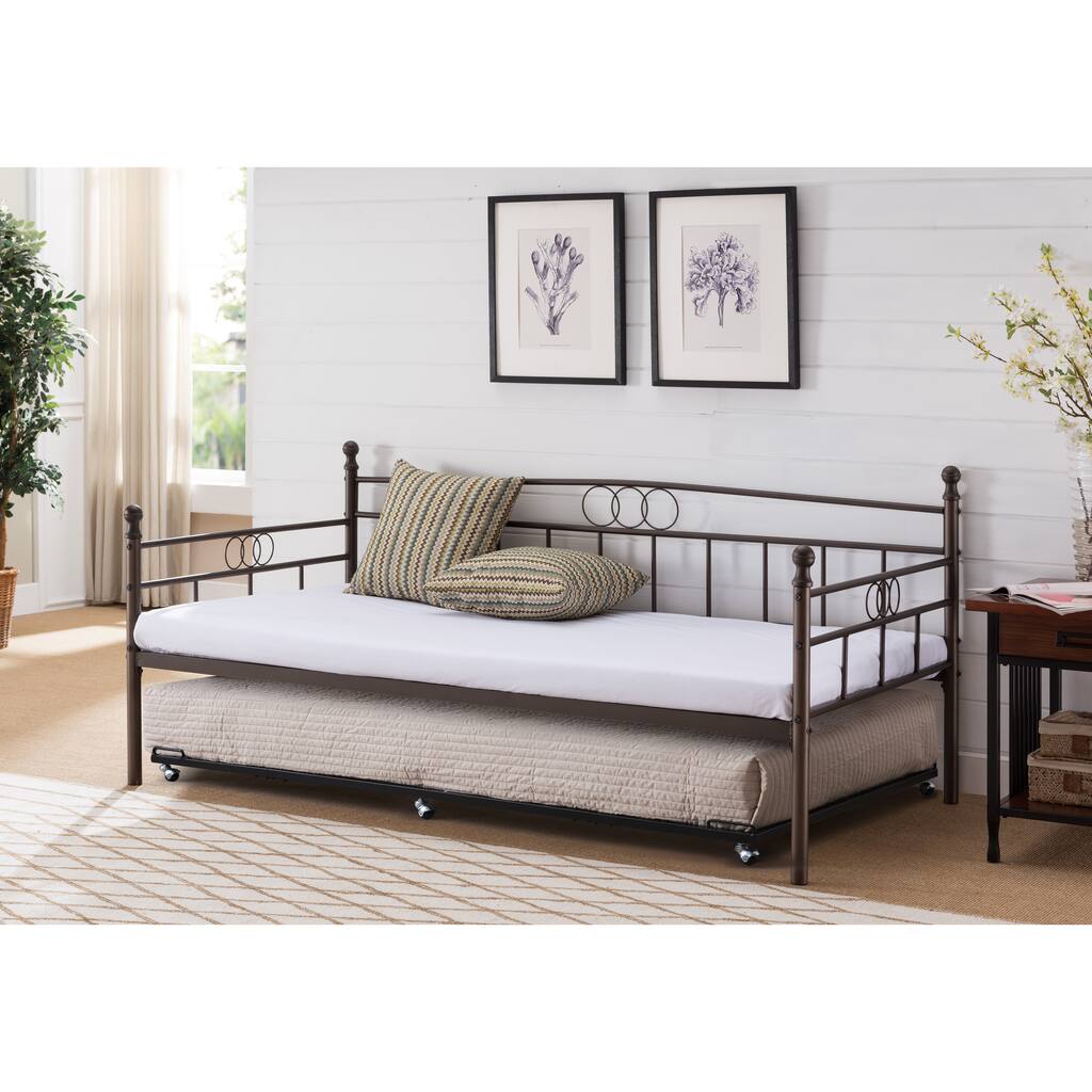 Pewter Metal Day Bed With Trundle.