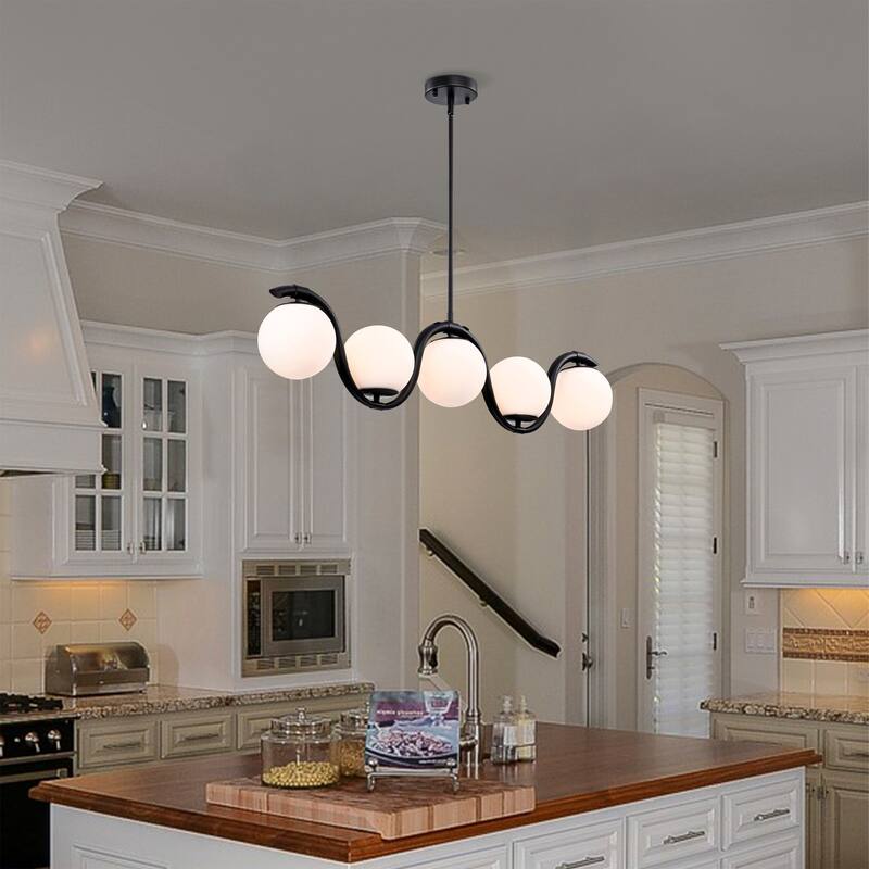 Fenix 38 Inch Opaque Glass Wave Pendant 5-Light