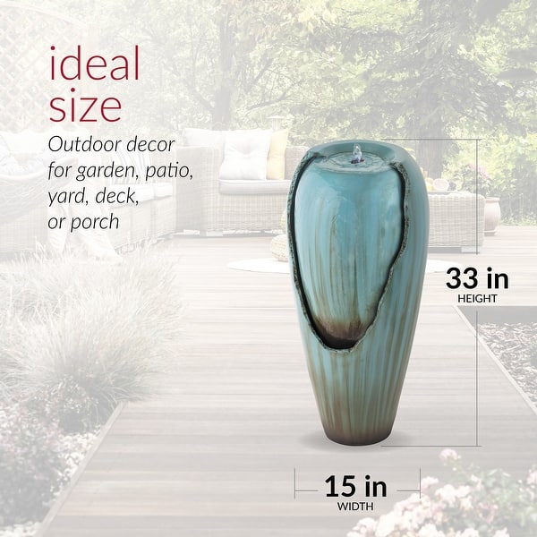 dimension image slide 1 of 4, Alpine Corporation 33" Tall Ceramic Jar Fountain with LED Light