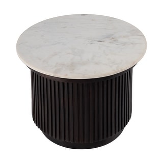 Georgia 22 in. W Round Wood and Marble Ribbed Side Table