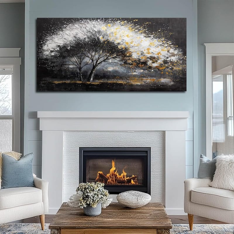 White and Gold Wall Art Tree Wall Decor Contemporary Landscape