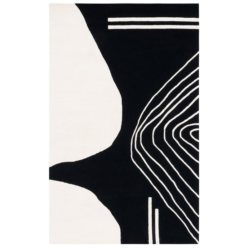 SAFAVIEH Handmade Rodeo Drive Vutka Mid-Century Modern Wool Rug - 6' Square - Black/Ivory - Square