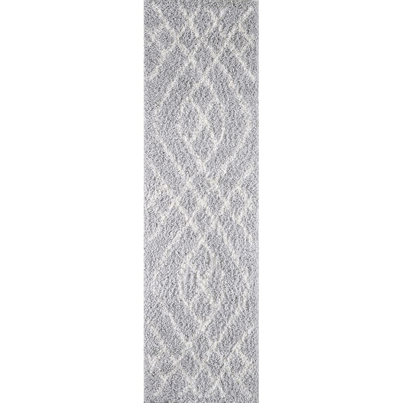 Pax Plush Abstract Diamond Shag Rug - 8'9" x 13' - Light Grey