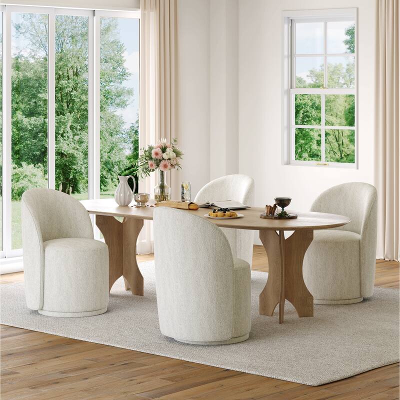 Upholstered Swivel Dining Chair Armless Barrel Chair - SET OF 4 - LIGHT SAND CHENILLE