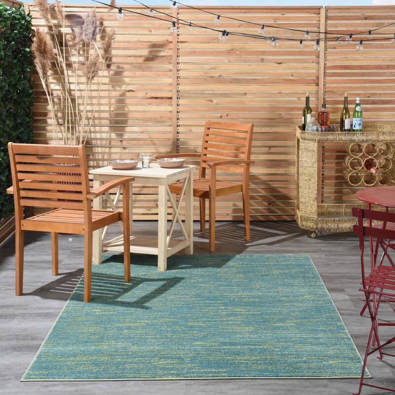 Nourison Essentials Solid Contemporary Indoor/Outdoor Area Rug - 4' x 6' - Blue Green