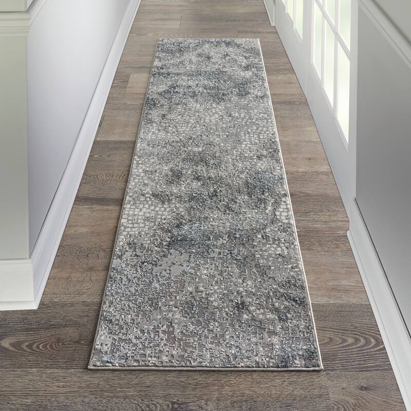 Michael Amini MA90 Uptown Abstract Area Rug - 2'2" x 7'6" Runner - Grey