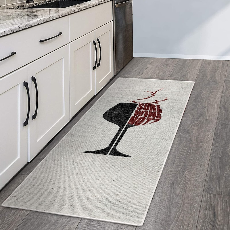 SussexHome Beer Wine Decor Thin Non Skid Washable Cotton Runner Rug - 20" x 59" - Gray&Black