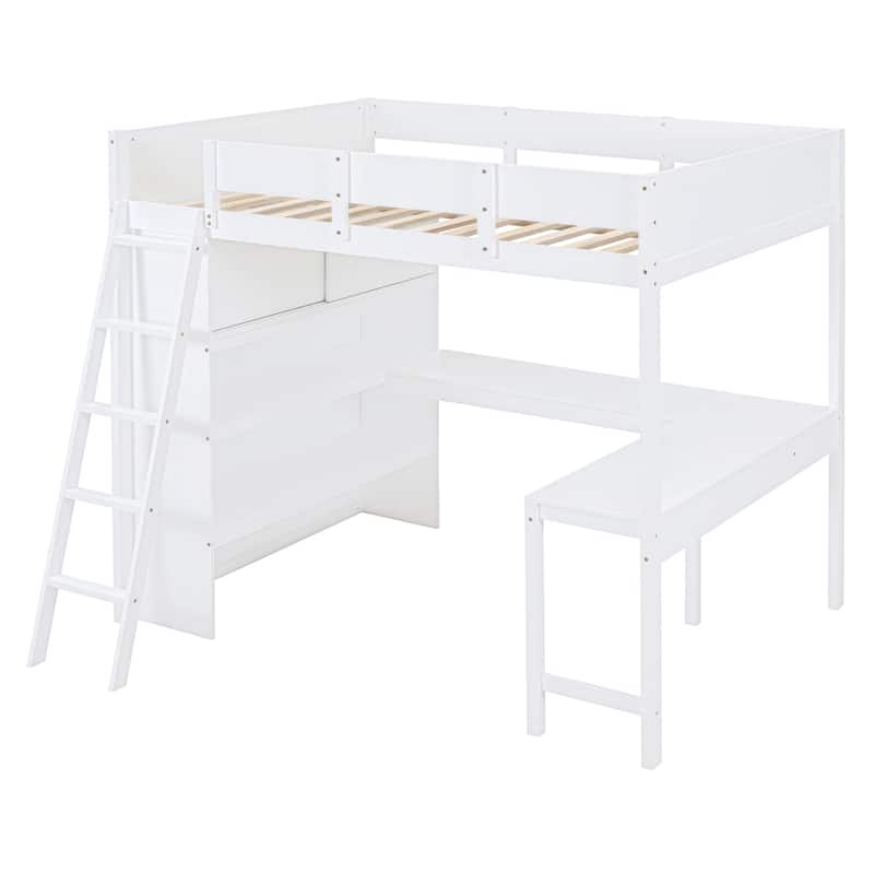 Full Size Loft Bed with Desk and Shelf