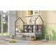 preview thumbnail 29 of 30, Twin Size House Bed with 2 Drawers & Storage Shelf, Wooden Low Platform Bedframe Daybed with Roof for Kids, Teens, Girls, Boys
