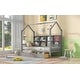 preview thumbnail 19 of 21, Twin Size House Bed with 2 Drawers & Storage Shelf, Wooden Low Platform Bedframe Daybed with Roof