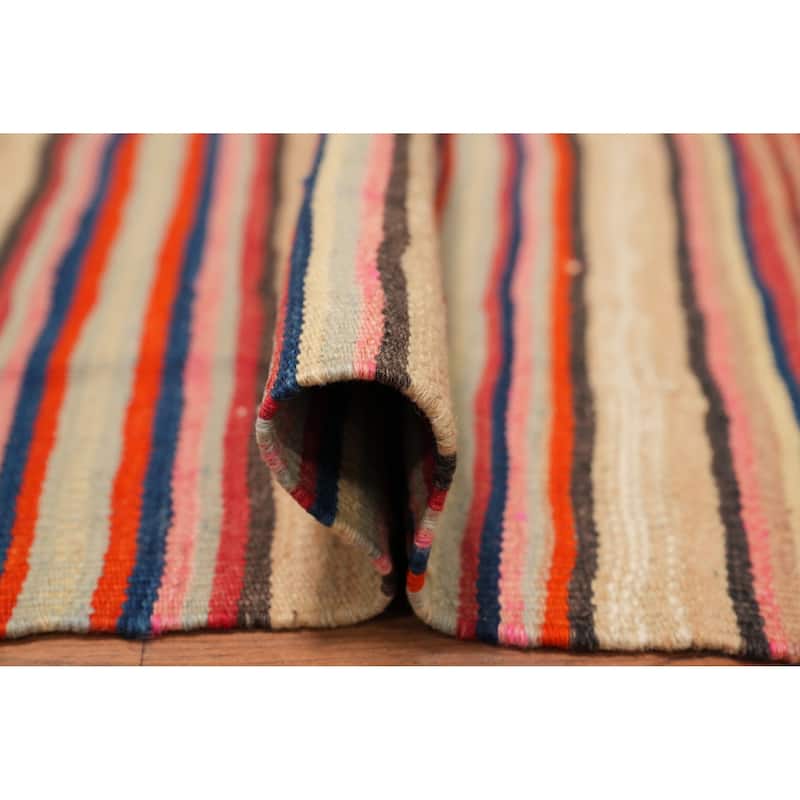 Hand Woven Oriental 100% Wool Carpet Southwestern Geometric Multi-Colored Kilim Area Rug - 8' 3'' X 4' 8''