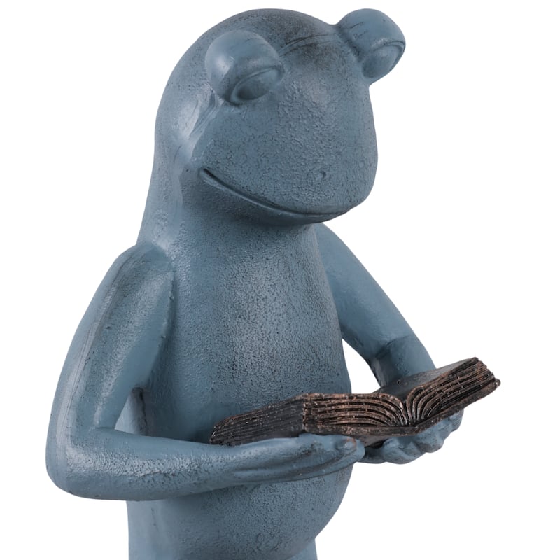 Polyresin Garden Statuary Frog Holding Book Figurine - 18" Metallic