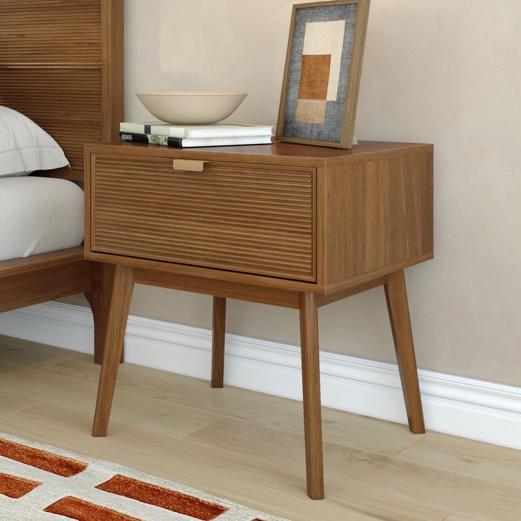 Plank and Beam Linea Tambour 1 Drawer Nightstand with Brass Pull