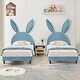 preview thumbnail 7 of 31, VECELO Wooden Cute Rabbit Twin Bed Frame with Upholstered Headboard, Kids Bed Frame Set of 2
