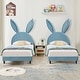 preview thumbnail 18 of 31, VECELO Wooden Cute Rabbit Twin Bed Frame with Upholstered Headboard, Kids Bed Frame Set of 2 Blue