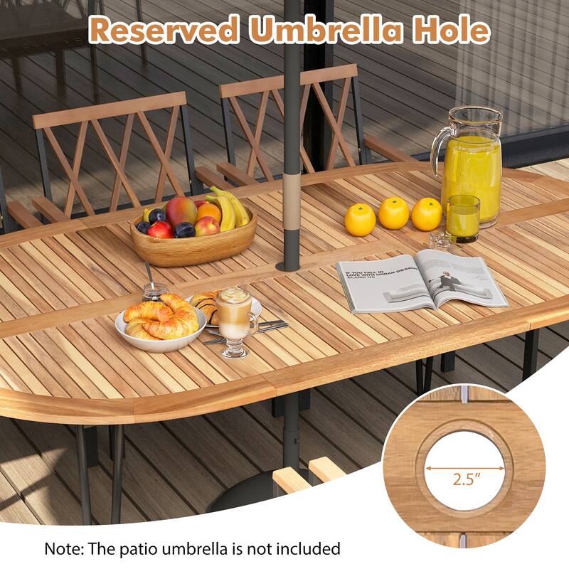 Gymax 9 PCS Patio Dining Set Table w/ Acacia Wood Top & Umbrella Hole