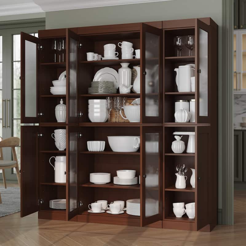 Palace Imports 100% Solid Wood 65" Pantry Cabinet with Frosted Glass, Shaker Doors and Adjustable Shelves