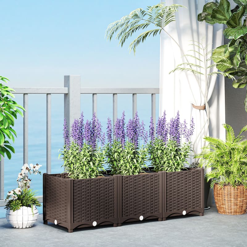 Outsunny 4 x 1 x 1 ft Raised Garden Bed, Indoor Outdoor Plastic Planter Box with Drainage Holes for Vegetables