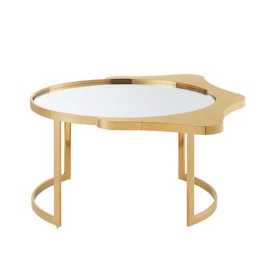 HomeRoots 32" Gold Glass And Stainless Steel Round Mirrored Coffee Table - 31.5