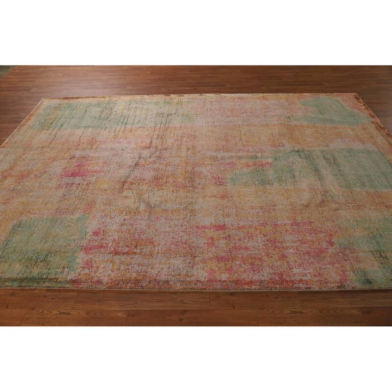 Contemporary Area Rug Hand-Knotted Multi-Color Abstract Wool Carpet - 6'9" x 9'10"