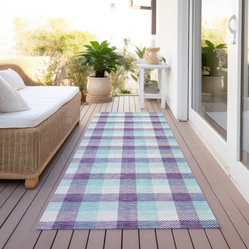 Machine Washable Indoor/ Outdoor Plaid Chantille Rug