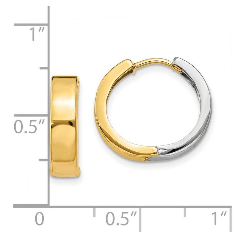 Curata 10k Two Tone Gold 12x4mm Reversible Hinged Hoop Earrings