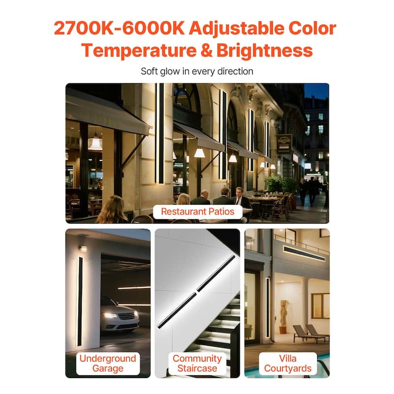 2-Piece Outdoor Wall LED Fixture IP65 Rated and Dimmable Adjustable Color Temperature - 59.1 x 4.7 x 1.8 in