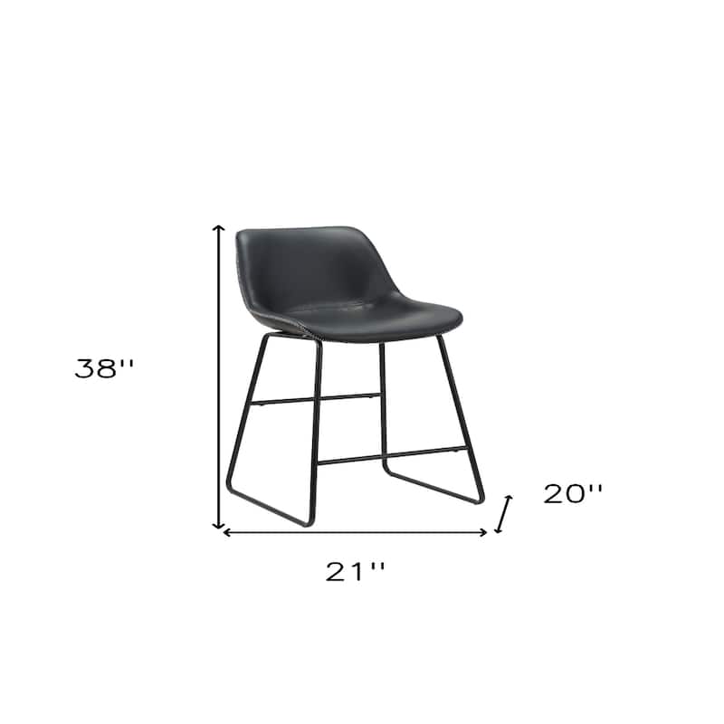 Set of Two Black Faux Leather Bar Chairs with Low Back and Metal Frame - 20” x 21” x 38”