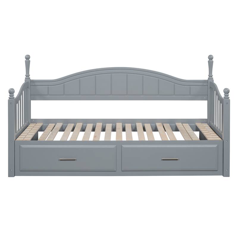 Platform Daybed with Extendable Trundle, 2 Drawers, 4 Bed Posts, Twin